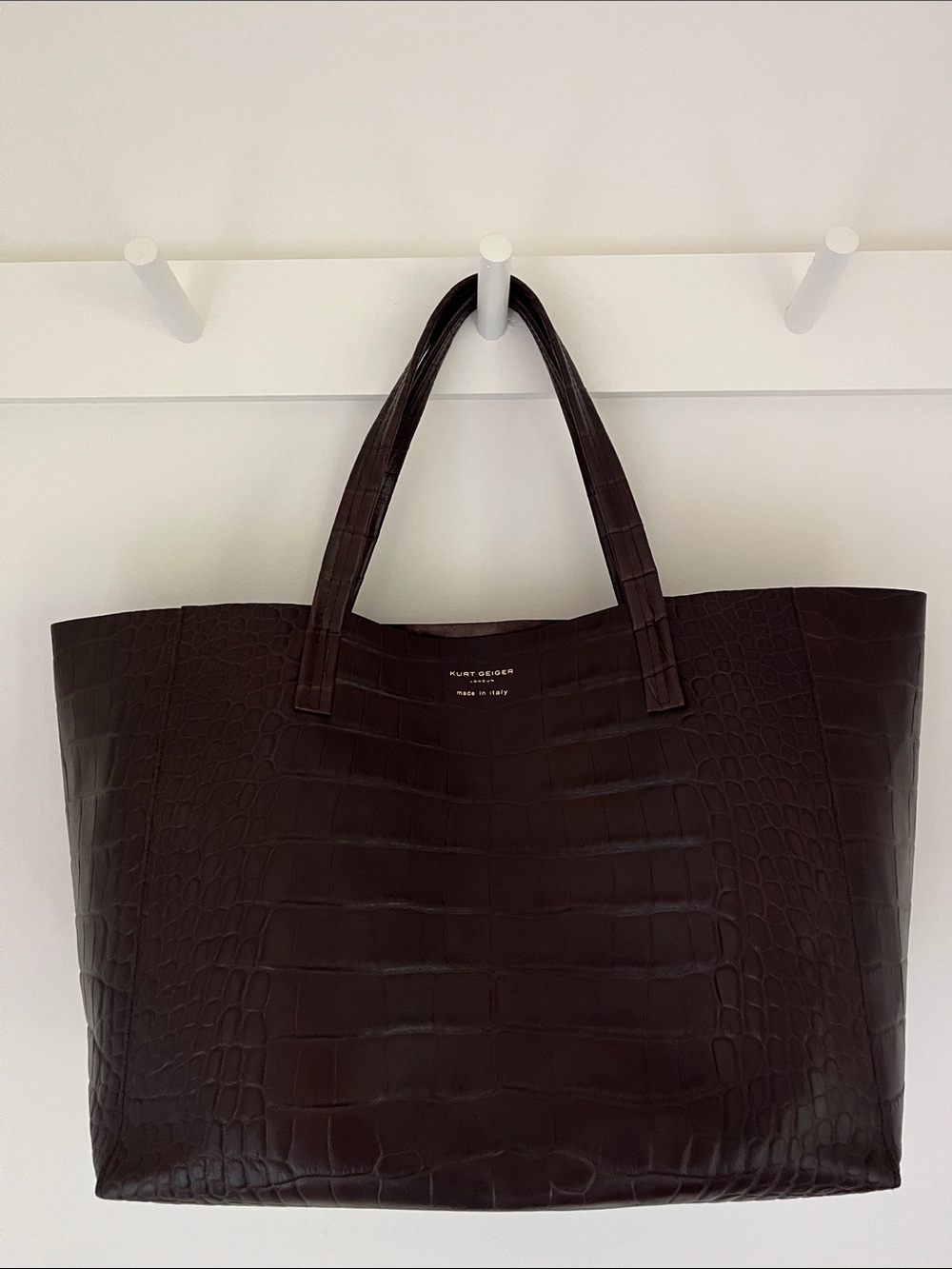 Kurt Geiger Chocolate Brown Croc-Embossed Leather Violet Tote